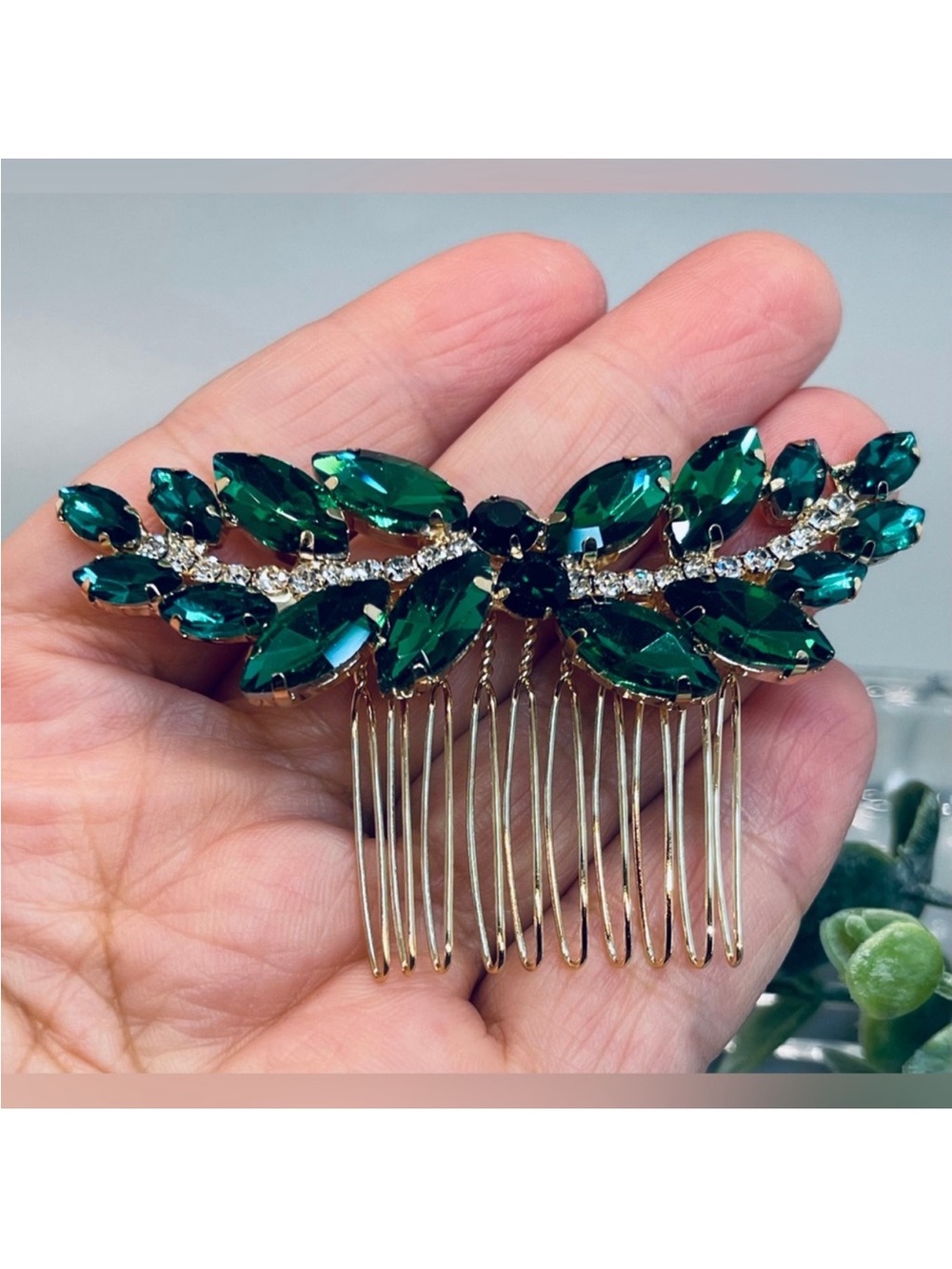 Emerald Crystal Leaf Hair Comb - Women Accessories FINAL PRICE DROP